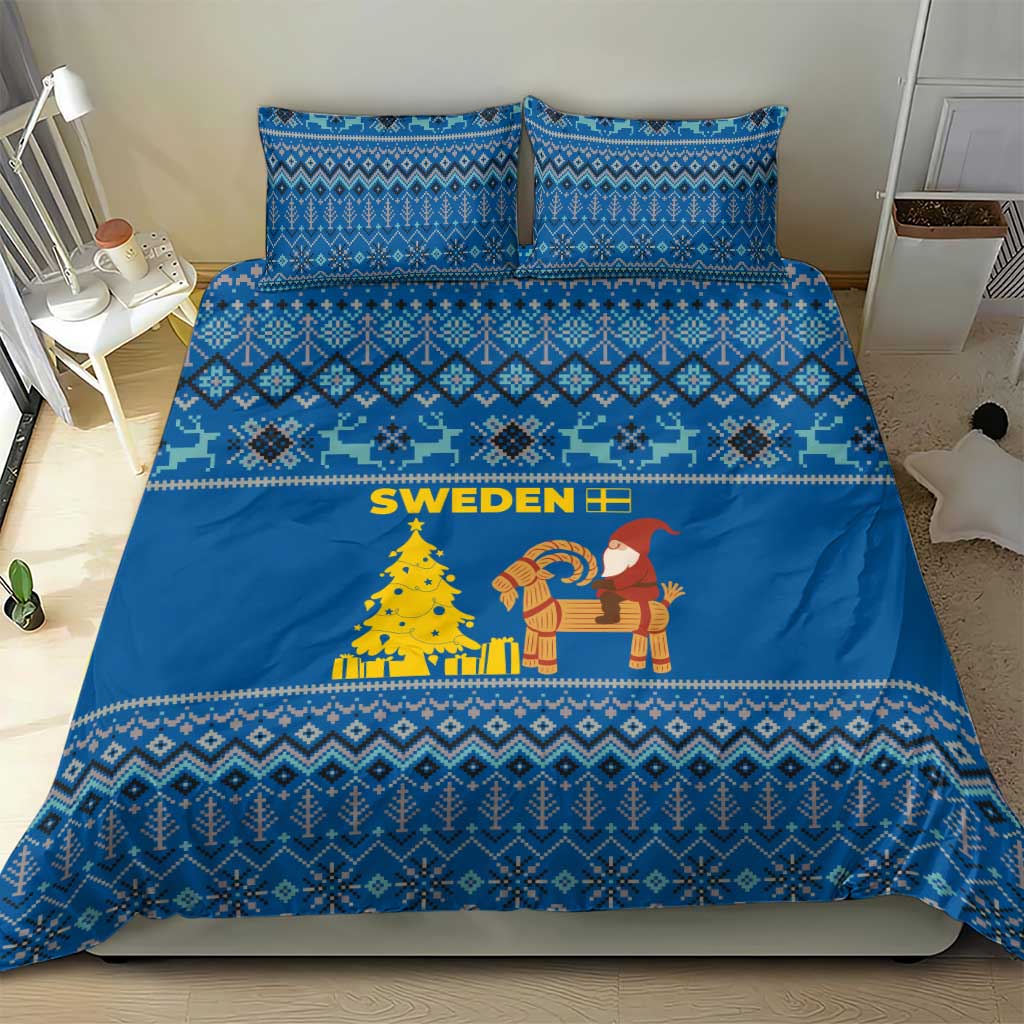 Sweden Christmas Bedding Set with Gnome Yule Goat Royal Crest and Nordic Pattern - Wonder Print Shop