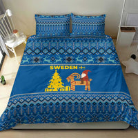 Sweden Christmas Bedding Set with Gnome Yule Goat Royal Crest and Nordic Pattern - Wonder Print Shop