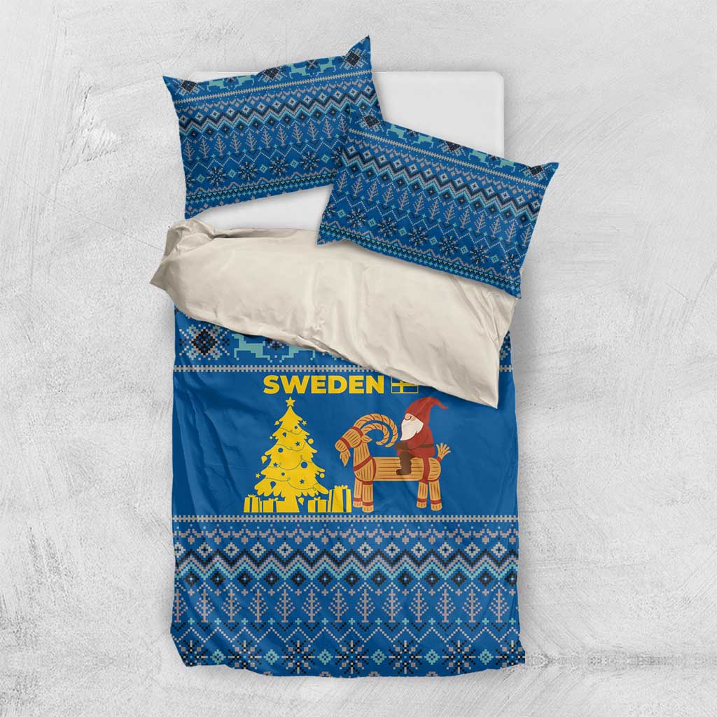Sweden Christmas Bedding Set with Gnome Yule Goat Royal Crest and Nordic Pattern - Wonder Print Shop