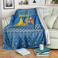Sweden Christmas Blanket with Gnome Yule Goat Royal Crest and Nordic Pattern - Wonder Print Shop