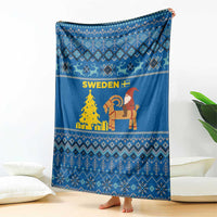 Sweden Christmas Blanket with Gnome Yule Goat Royal Crest and Nordic Pattern - Wonder Print Shop