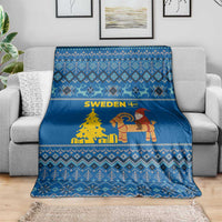 Sweden Christmas Blanket with Gnome Yule Goat Royal Crest and Nordic Pattern - Wonder Print Shop