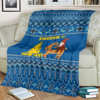 Sweden Christmas Blanket with Gnome Yule Goat Royal Crest and Nordic Pattern - Wonder Print Shop