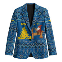 Sweden Christmas Blazer with Gnome Yule Goat Royal Crest and Nordic Pattern - Wonder Print Shop