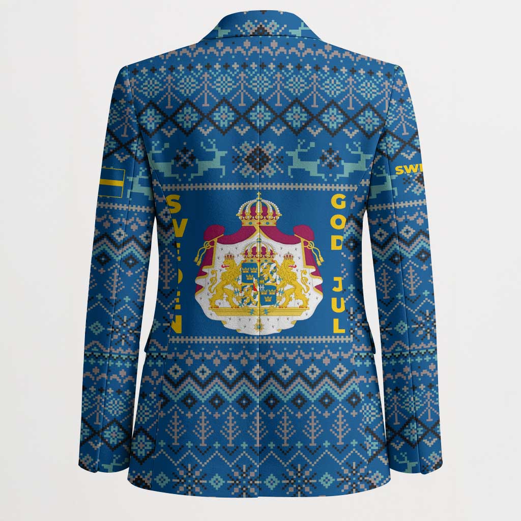 Sweden Christmas Blazer with Gnome Yule Goat Royal Crest and Nordic Pattern - Wonder Print Shop