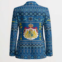 Sweden Christmas Blazer with Gnome Yule Goat Royal Crest and Nordic Pattern - Wonder Print Shop