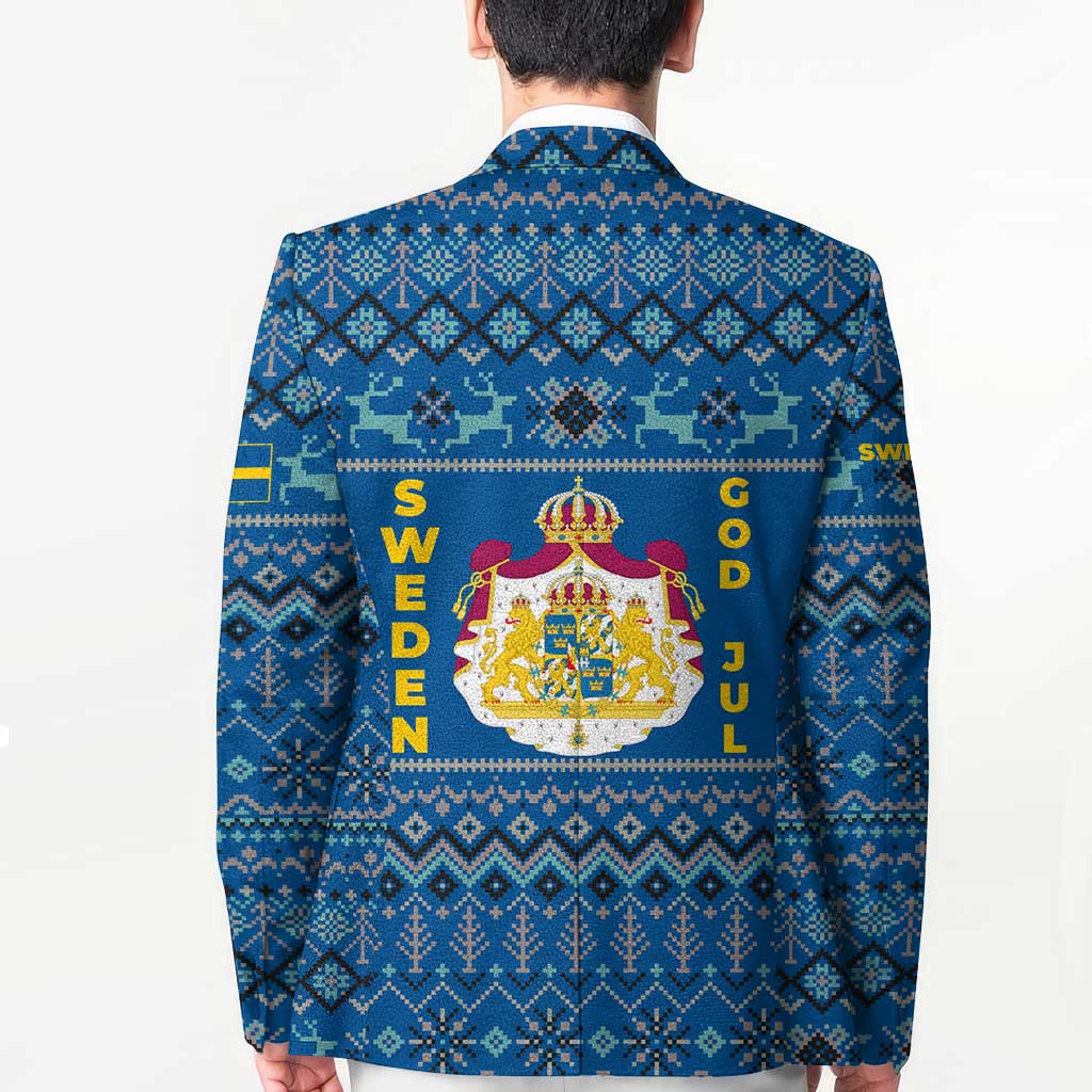 Sweden Christmas Blazer with Gnome Yule Goat Royal Crest and Nordic Pattern - Wonder Print Shop