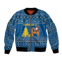 Sweden Christmas Bomber Jacket with Gnome Yule Goat Royal Crest and Nordic Pattern - Wonder Print Shop