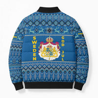 Sweden Christmas Bomber Puffer Jacket with Gnome Yule Goat Royal Crest and Nordic Pattern - Wonder Print Shop