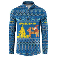 Sweden Christmas Button Sweatshirt with Gnome Yule Goat Royal Crest and Nordic Pattern - Wonder Print Shop