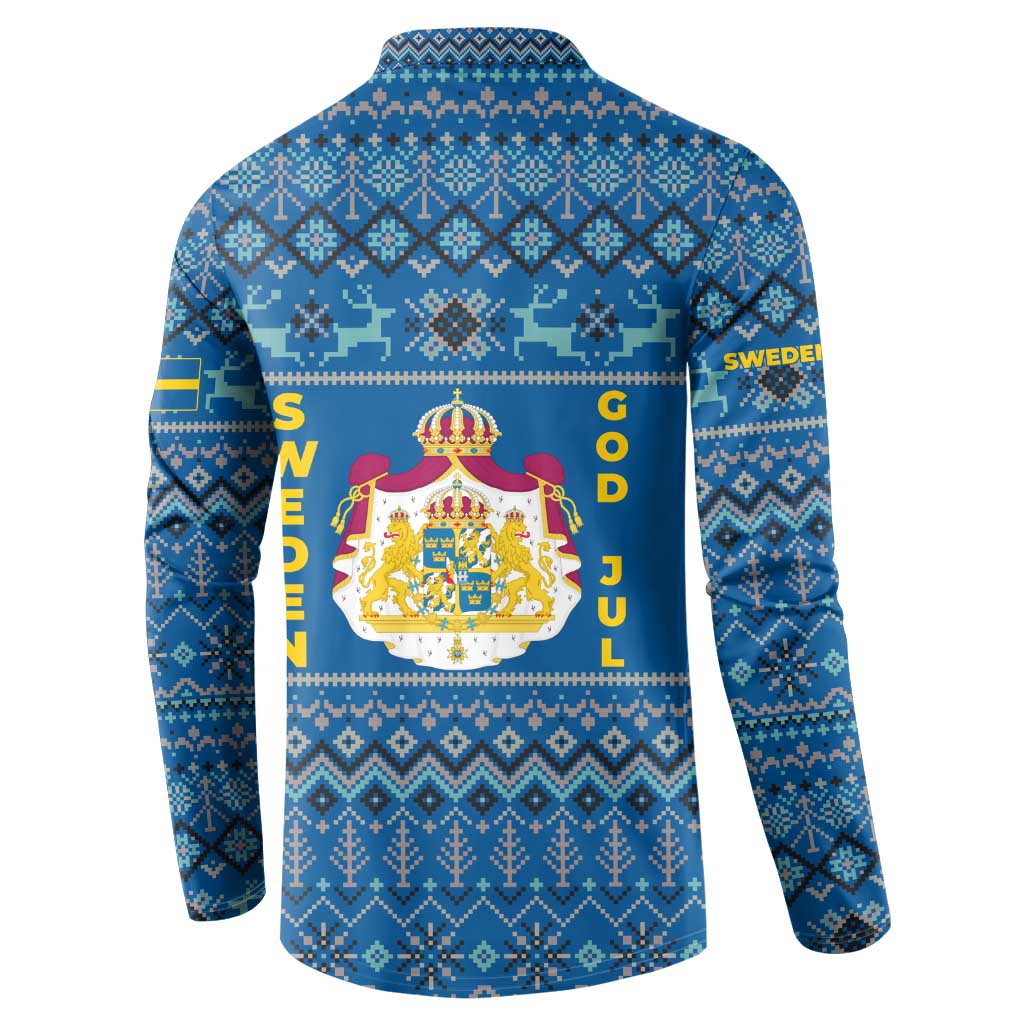 Sweden Christmas Button Sweatshirt with Gnome Yule Goat Royal Crest and Nordic Pattern - Wonder Print Shop