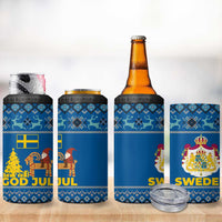 Sweden Christmas 4 in 1 Can Cooler Tumbler with Gnome Yule Goat Royal Crest and Nordic Pattern - Wonder Print Shop