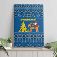Sweden Christmas Canvas Wall Art with Gnome Yule Goat Royal Crest and Nordic Pattern - Wonder Print Shop