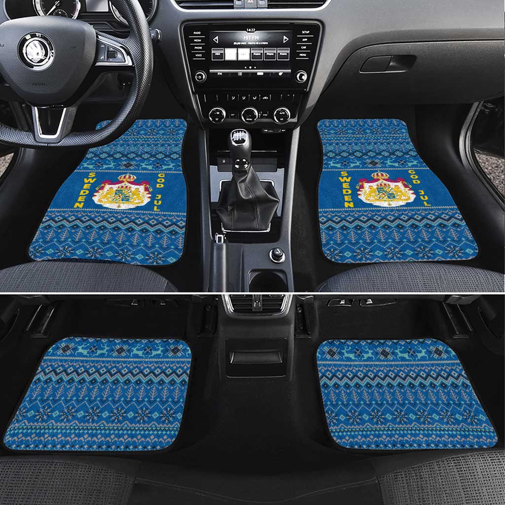 Sweden Christmas Car Mats with Gnome Yule Goat Royal Crest and Nordic Pattern - Wonder Print Shop