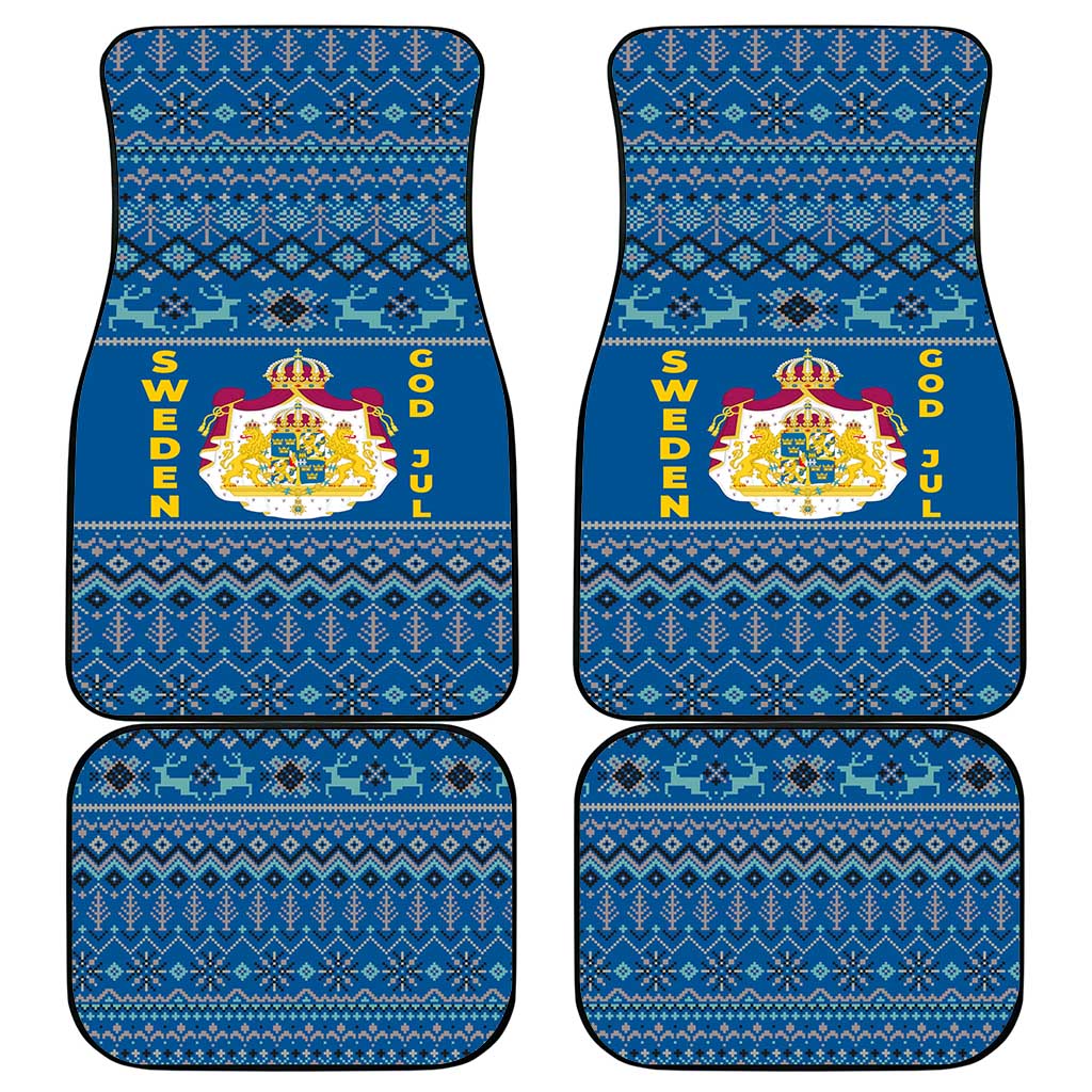 Sweden Christmas Car Mats with Gnome Yule Goat Royal Crest and Nordic Pattern - Wonder Print Shop