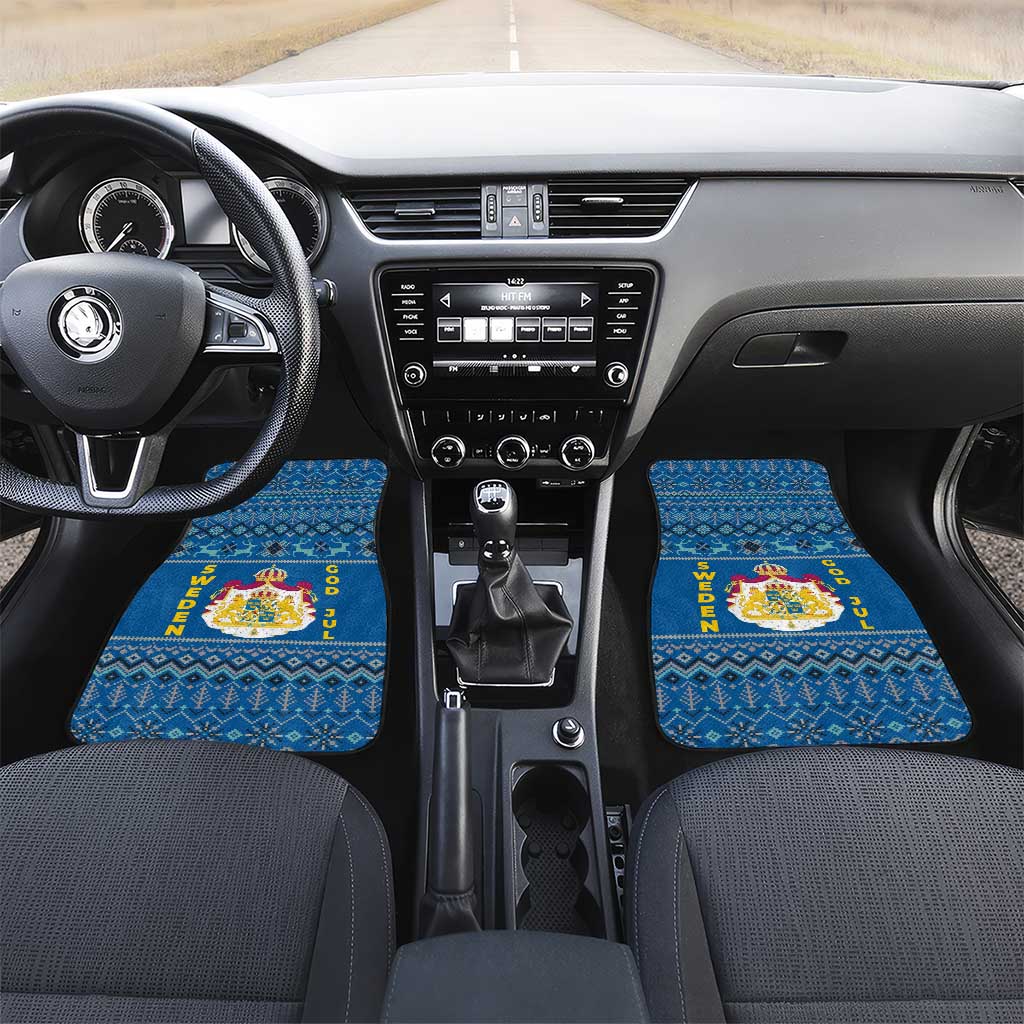 Sweden Christmas Car Mats with Gnome Yule Goat Royal Crest and Nordic Pattern - Wonder Print Shop