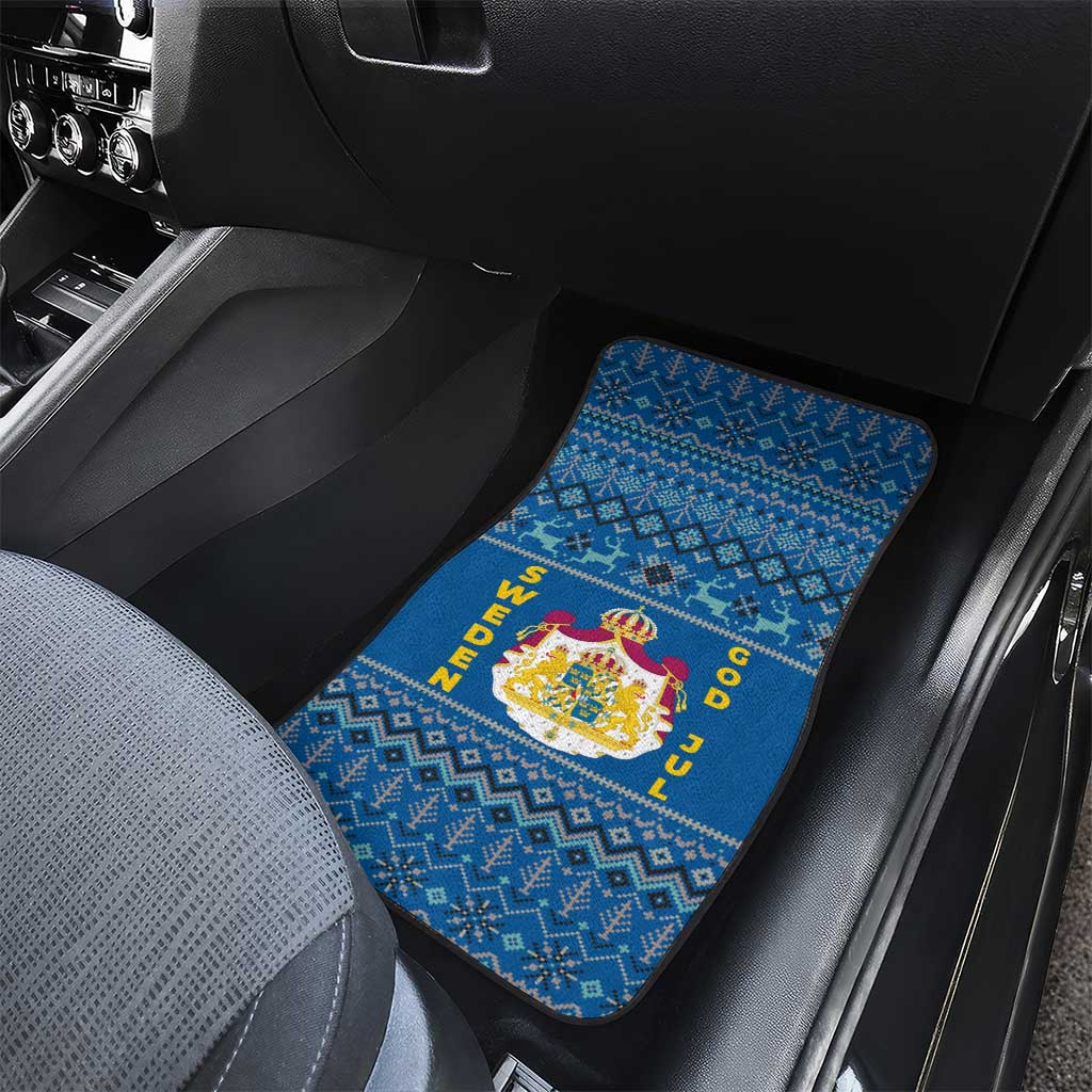 Sweden Christmas Car Mats with Gnome Yule Goat Royal Crest and Nordic Pattern - Wonder Print Shop