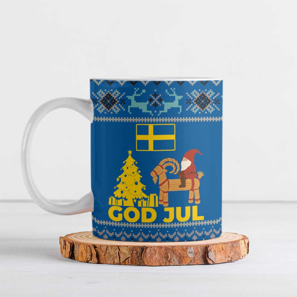 Sweden Christmas Ceramic Mug with Gnome Yule Goat Royal Crest and Nordic Pattern - Wonder Print Shop