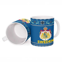 Sweden Christmas Ceramic Mug with Gnome Yule Goat Royal Crest and Nordic Pattern - Wonder Print Shop