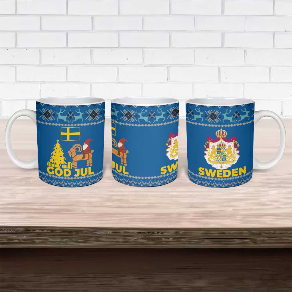 Sweden Christmas Ceramic Mug with Gnome Yule Goat Royal Crest and Nordic Pattern - Wonder Print Shop