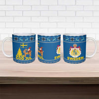 Sweden Christmas Ceramic Mug with Gnome Yule Goat Royal Crest and Nordic Pattern - Wonder Print Shop