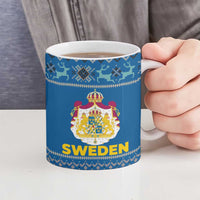 Sweden Christmas Ceramic Mug with Gnome Yule Goat Royal Crest and Nordic Pattern - Wonder Print Shop