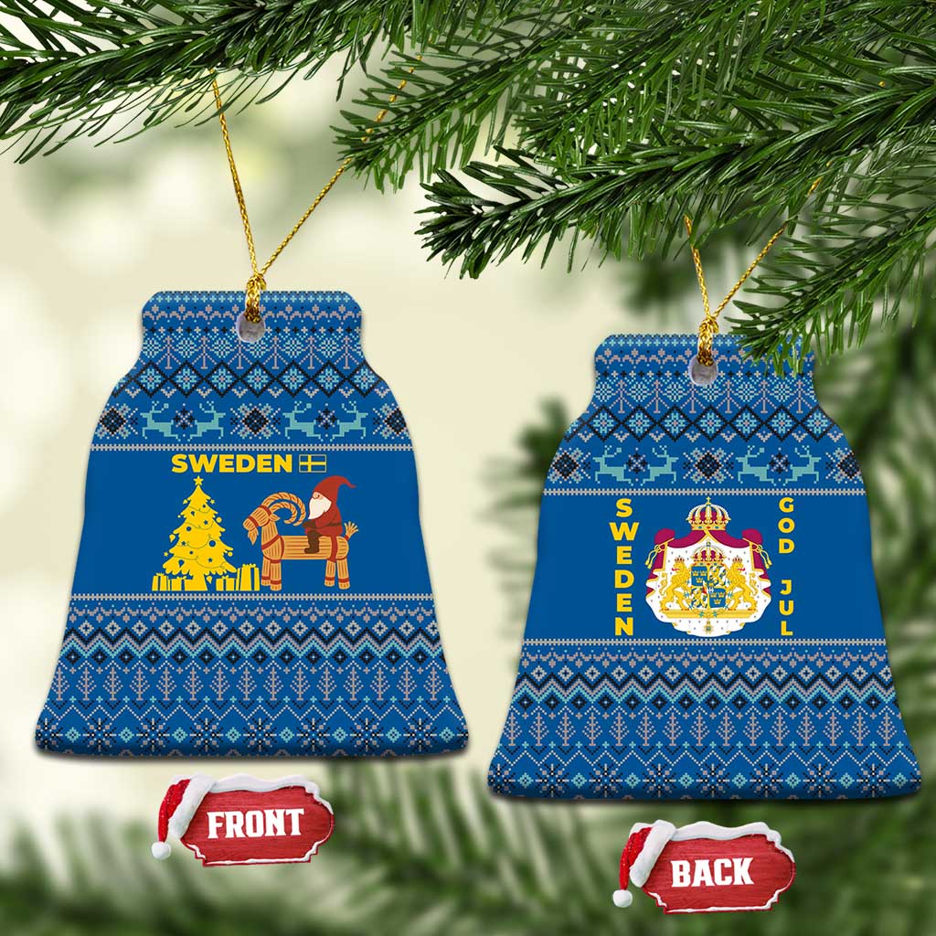 Sweden Christmas Ceramic Ornament with Gnome Yule Goat Royal Crest and Nordic Pattern - Wonder Print Shop