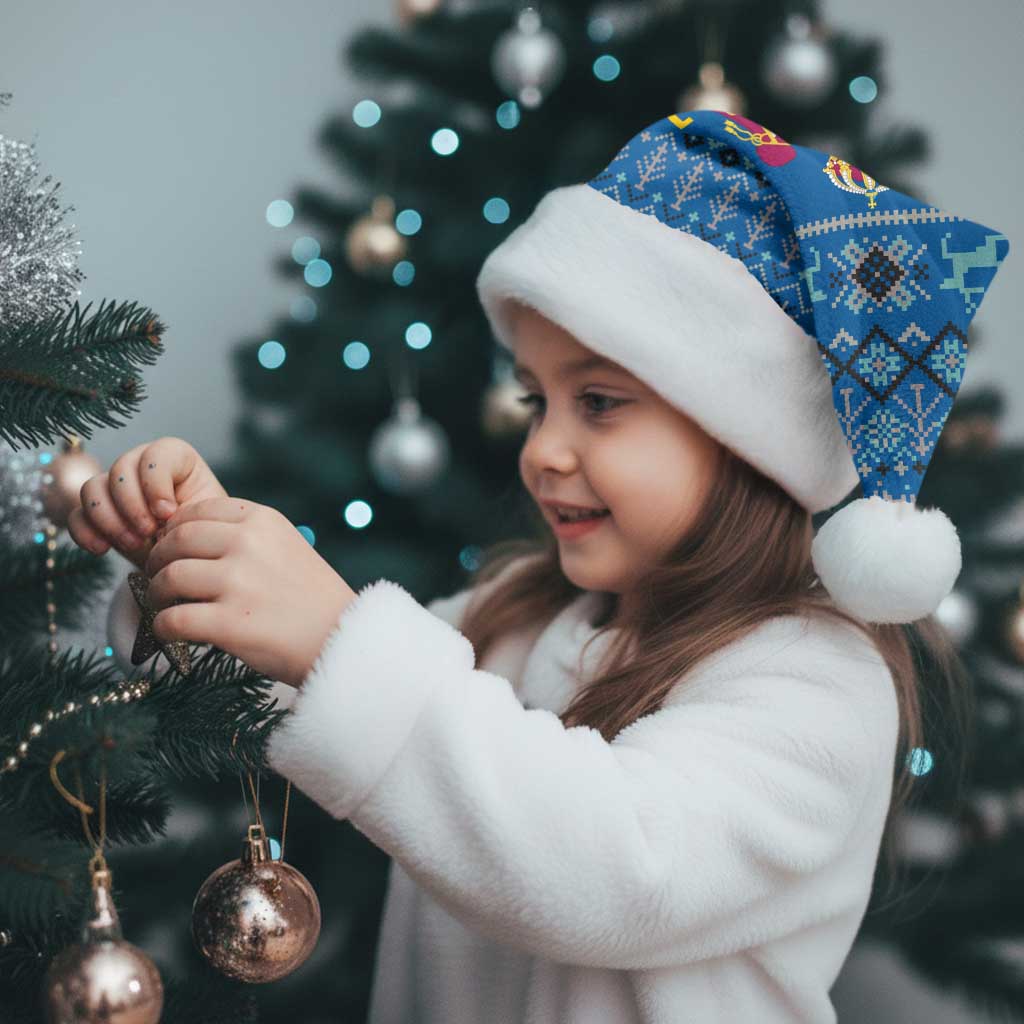 Sweden Christmas Santa Hat with Gnome Yule Goat Royal Crest and Nordic Pattern - Wonder Print Shop