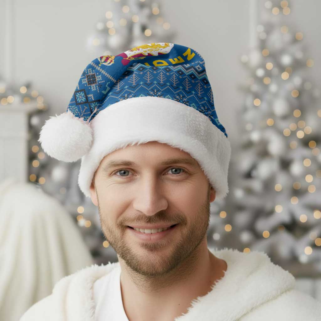 Sweden Christmas Santa Hat with Gnome Yule Goat Royal Crest and Nordic Pattern - Wonder Print Shop