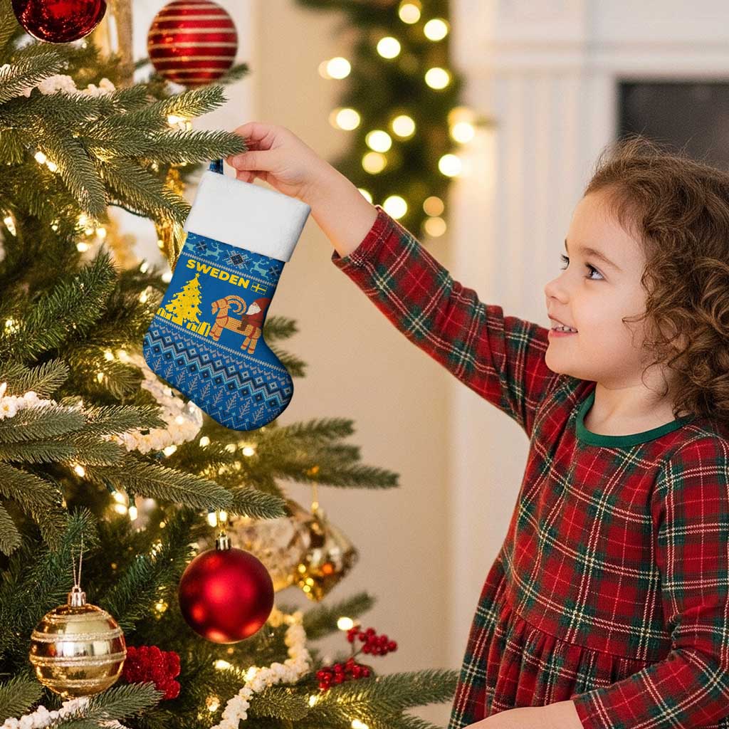 Sweden Christmas Stocking with Gnome Yule Goat Royal Crest and Nordic Pattern - Wonder Print Shop