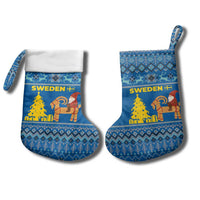 Sweden Christmas Stocking with Gnome Yule Goat Royal Crest and Nordic Pattern - Wonder Print Shop