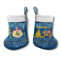 Sweden Christmas Stocking with Gnome Yule Goat Royal Crest and Nordic Pattern - Wonder Print Shop