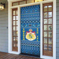 Sweden Christmas Door Cover with Gnome Yule Goat Royal Crest and Nordic Pattern - Wonder Print Shop