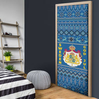 Sweden Christmas Door Cover with Gnome Yule Goat Royal Crest and Nordic Pattern - Wonder Print Shop