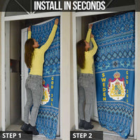 Sweden Christmas Door Cover with Gnome Yule Goat Royal Crest and Nordic Pattern - Wonder Print Shop