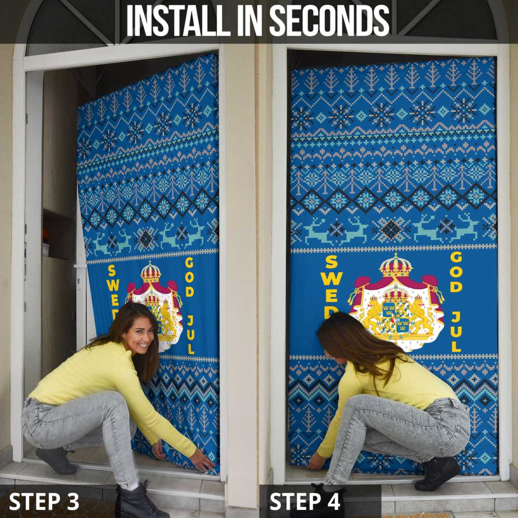 Sweden Christmas Door Cover with Gnome Yule Goat Royal Crest and Nordic Pattern - Wonder Print Shop