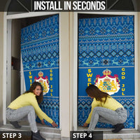 Sweden Christmas Door Cover with Gnome Yule Goat Royal Crest and Nordic Pattern - Wonder Print Shop