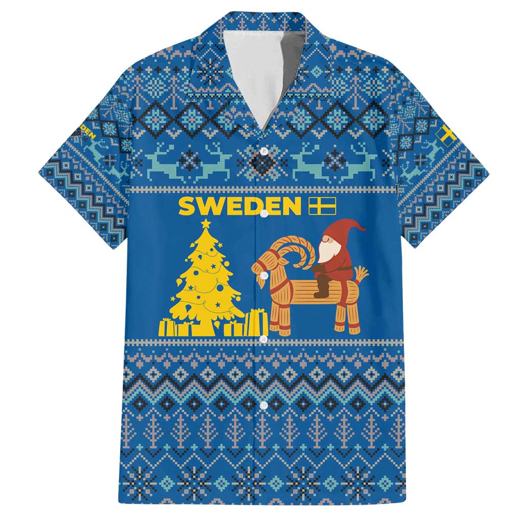 Sweden Christmas Family Matching Long Sleeve Bodycon Dress and Hawaiian Shirt with Gnome Yule Goat Royal Crest and Nordic Pattern - Wonder Print Shop