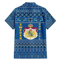 Sweden Christmas Family Matching Long Sleeve Bodycon Dress and Hawaiian Shirt with Gnome Yule Goat Royal Crest and Nordic Pattern - Wonder Print Shop