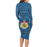 Sweden Christmas Family Matching Long Sleeve Bodycon Dress and Hawaiian Shirt with Gnome Yule Goat Royal Crest and Nordic Pattern - Wonder Print Shop