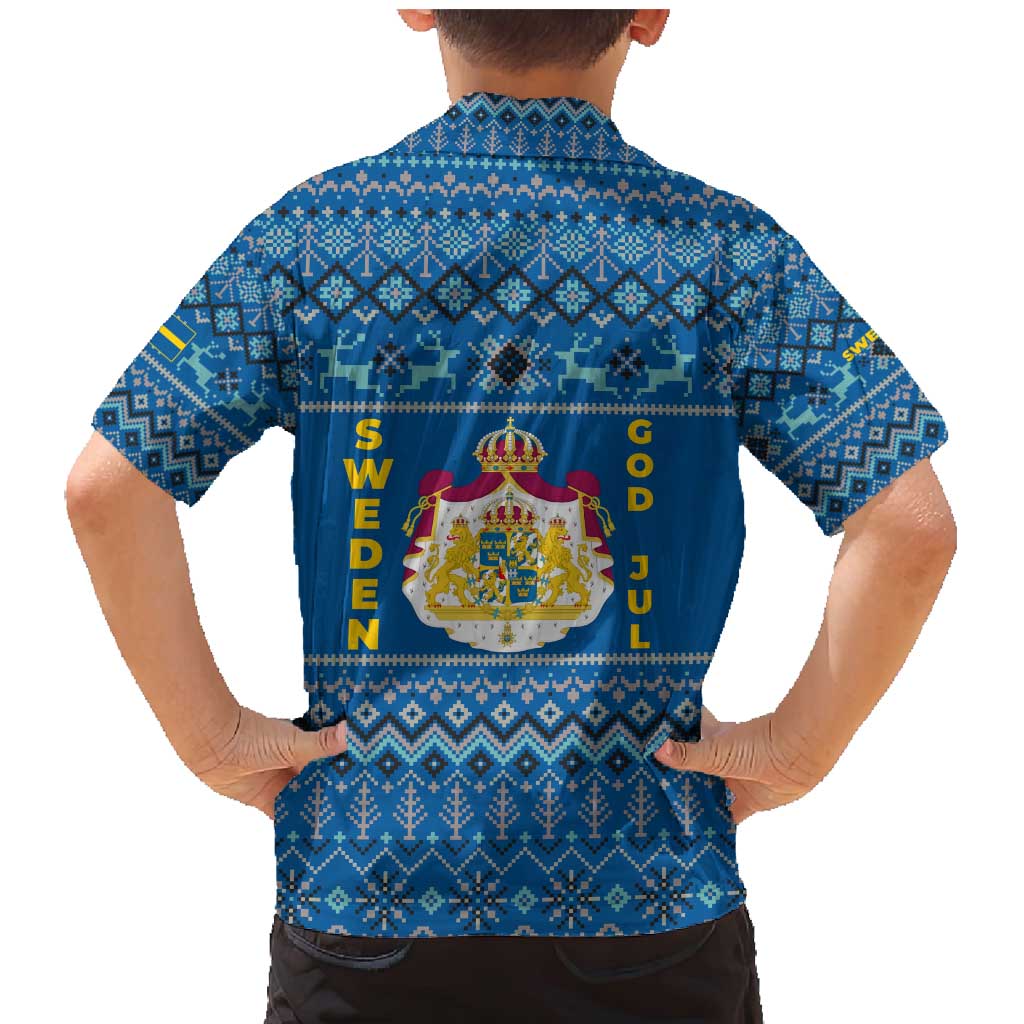 Sweden Christmas Family Matching Mermaid Dress and Hawaiian Shirt with Gnome Yule Goat Royal Crest and Nordic Pattern - Wonder Print Shop