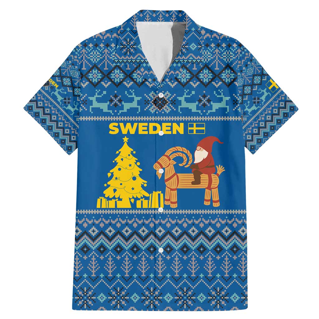 Sweden Christmas Family Matching Mermaid Dress and Hawaiian Shirt with Gnome Yule Goat Royal Crest and Nordic Pattern - Wonder Print Shop