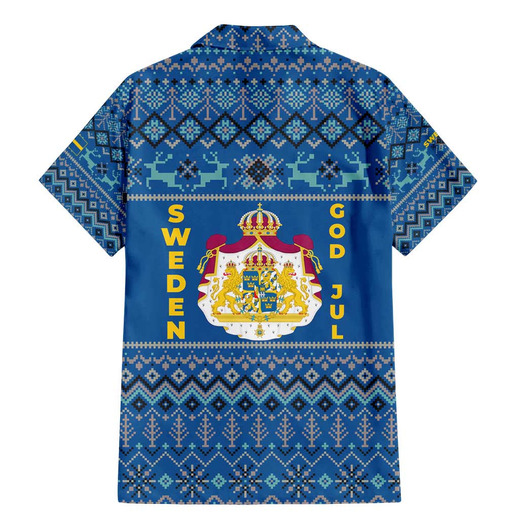 Sweden Christmas Family Matching Mermaid Dress and Hawaiian Shirt with Gnome Yule Goat Royal Crest and Nordic Pattern - Wonder Print Shop