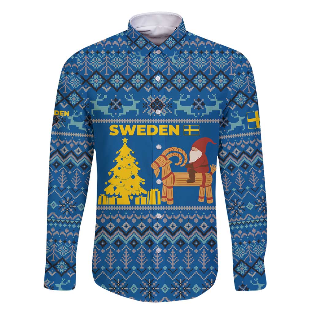 Sweden Christmas Family Matching Mermaid Dress and Hawaiian Shirt with Gnome Yule Goat Royal Crest and Nordic Pattern - Wonder Print Shop