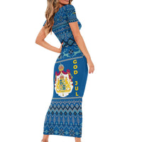 Sweden Christmas Family Matching Short Sleeve Bodycon Dress and Hawaiian Shirt with Gnome Yule Goat Royal Crest and Nordic Pattern - Wonder Print Shop