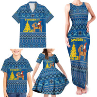 Sweden Christmas Family Matching Tank Maxi Dress and Hawaiian Shirt with Gnome Yule Goat Royal Crest and Nordic Pattern - Wonder Print Shop