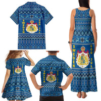 Sweden Christmas Family Matching Tank Maxi Dress and Hawaiian Shirt with Gnome Yule Goat Royal Crest and Nordic Pattern - Wonder Print Shop