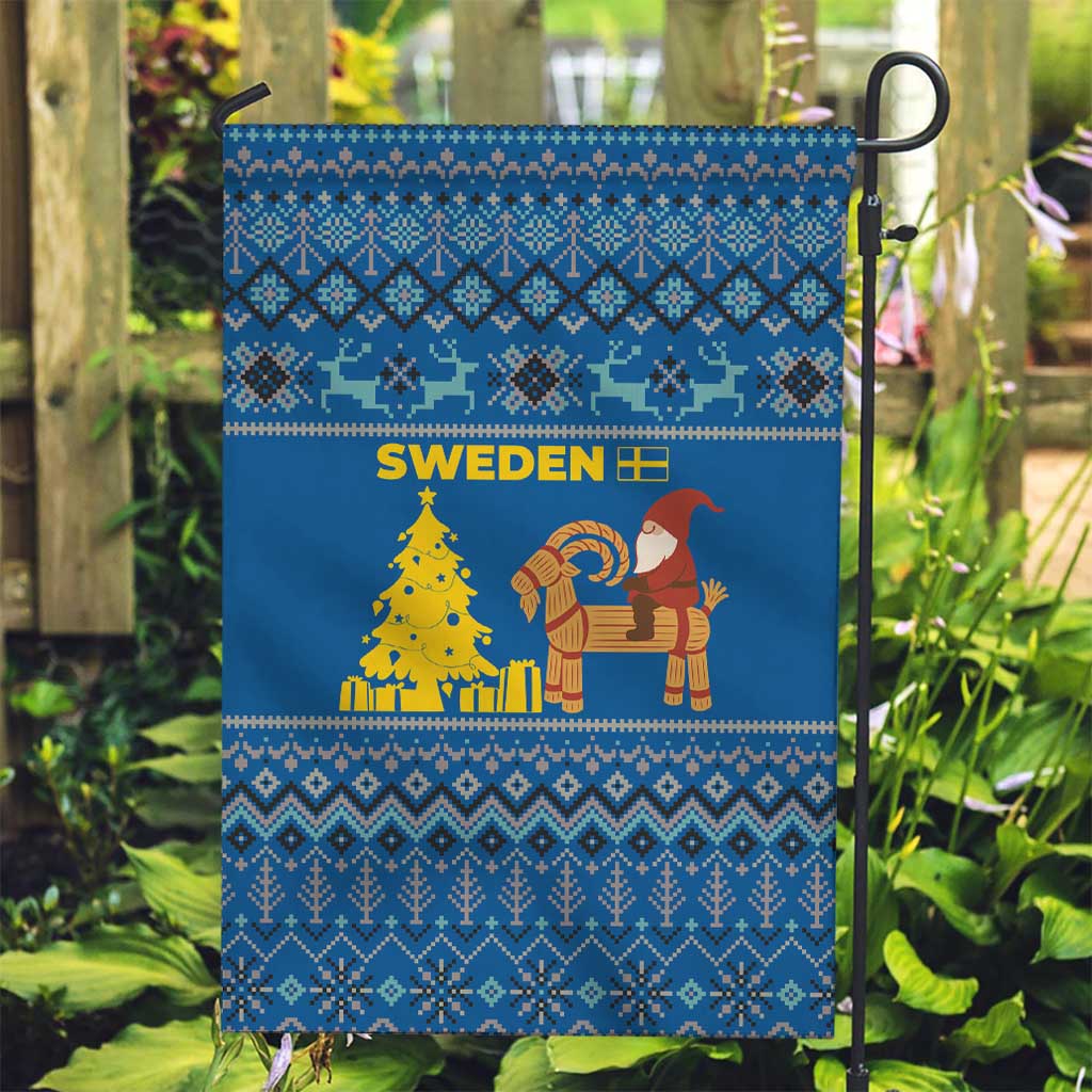 Sweden Christmas Garden Flag with Gnome Yule Goat Royal Crest and Nordic Pattern - Wonder Print Shop