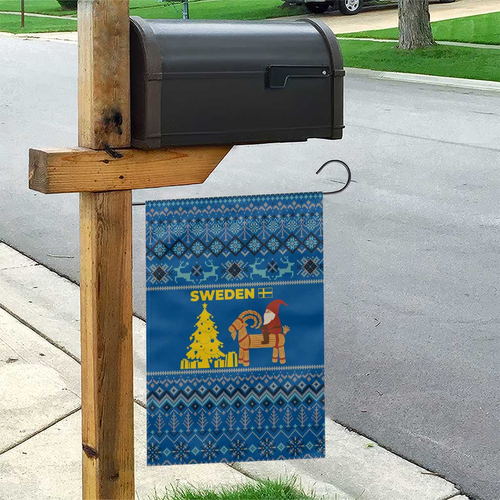 Sweden Christmas Garden Flag with Gnome Yule Goat Royal Crest and Nordic Pattern - Wonder Print Shop