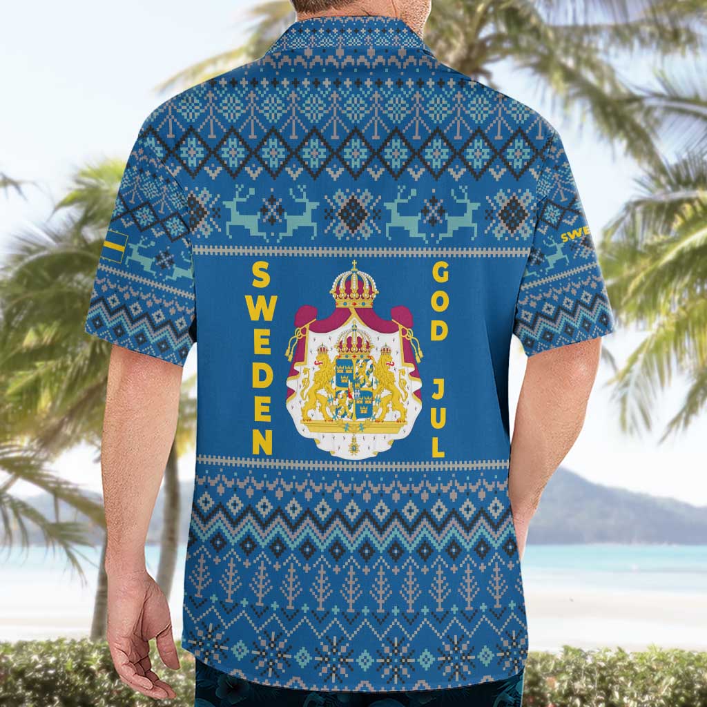 Sweden Christmas Hawaiian Shirt with Gnome Yule Goat Royal Crest and Nordic Pattern - Wonder Print Shop